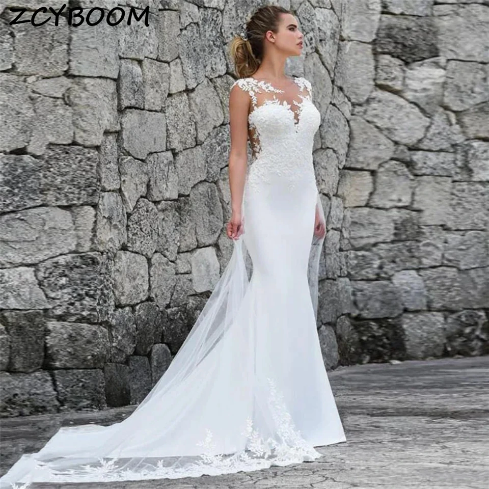 

Elegant Lace O-Neck Appliques Backless Tank Illusion Tulle Mermaid Wedding Dresses For Women 2025 Court Train Vestidos De Noiva