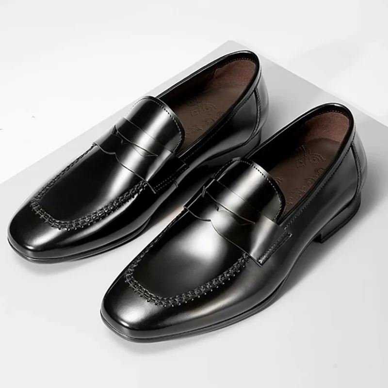 Summer High Quality Wine-red Patent Leather Loafers Slip-on Dress Shoes Top-layer Cowhide Business Casual Leather Shoes For Men