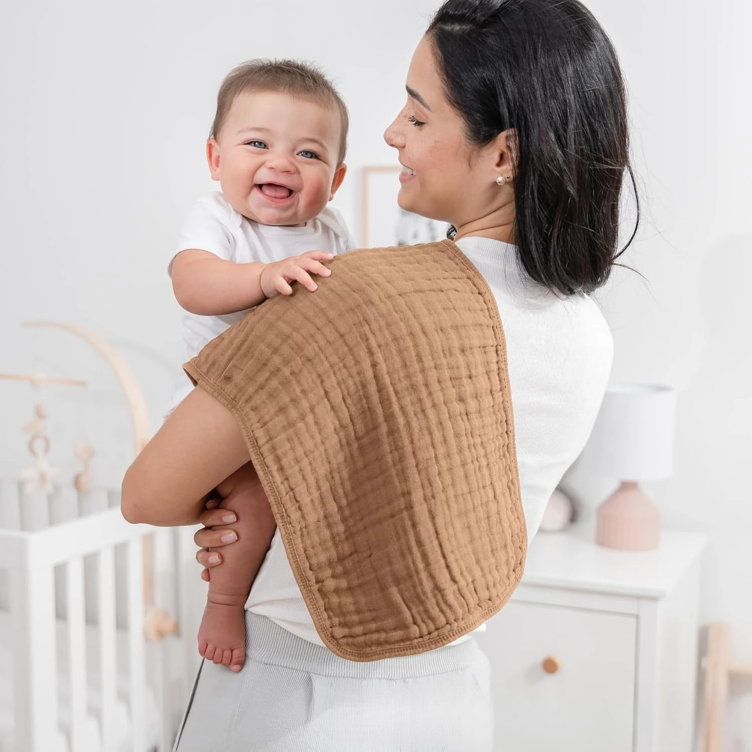 Somenie 6-Layer Soft Muslin Square Burp Cloth Solid Skin Friendly Absorbent Towel Newborn Baby Anti Spit Up Face Cleaning Wipe