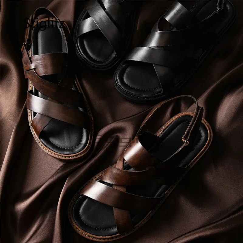 

Summer Leather Roman Sandals for Men British Personality Men's Shoes Casual Sandals Daily Beach Shoes Fashionable Men's Shoes