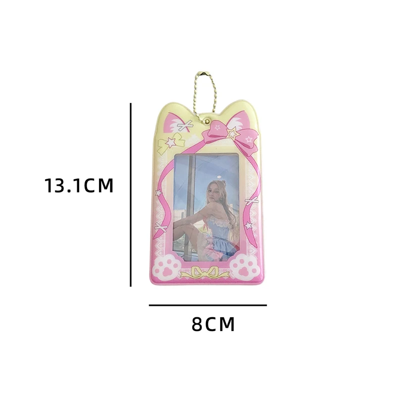 Cartoon Cat Ears 3-inch Photocard Holder Kawaii Idol Photo Protective Case Id Card Cover Storage Pendant Keychain Card Holder