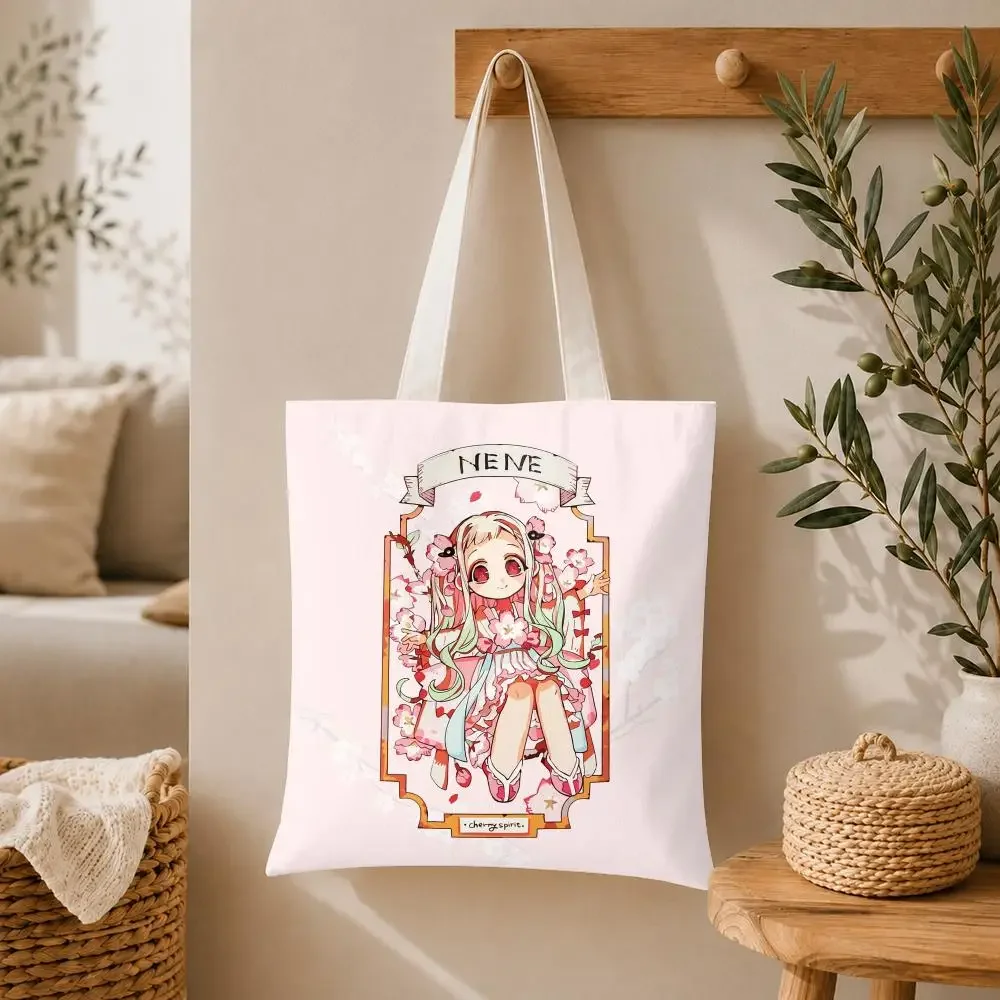 Anime Toilet-bound Hanako-kun Storage Bags Large Capacity Canvas Tote Bag Double-Sided Print Shoulder Handbag for Daily Shopping