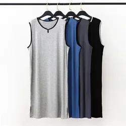 2026 New Men's Summer Modal Pajamas Robe Sleeveless Mid-length Loose One-piece Bathrobe Home Clothes Men's Sleepwear Nightshirt
