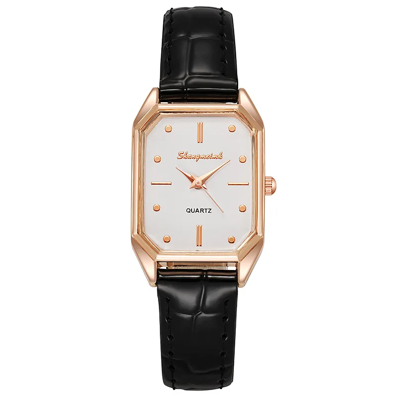 2022 New Fashionable Retro Women\'s Square Scale Watch for Female Students Simple Alloy Quartz Watch