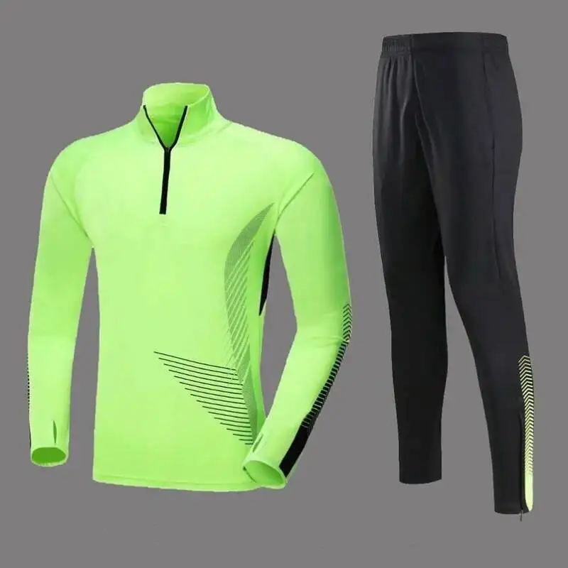 

Spring Sports Set Men Stand Neck Zipper Print Elastic Waist Running Football Outdoor Training Clothes Fiess Long Sleeved Suit