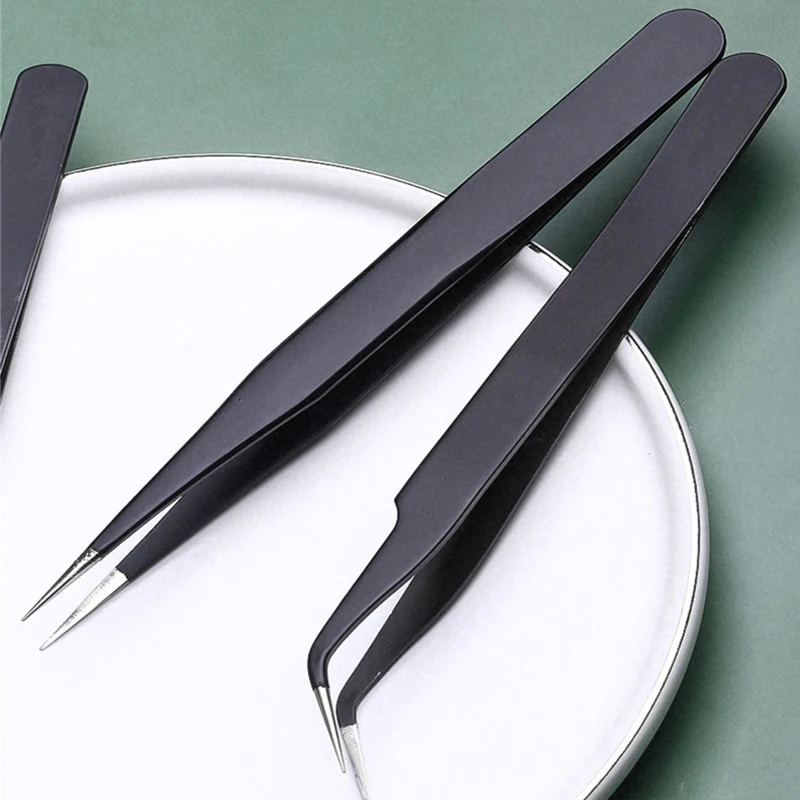 1/2Pcs Precision Tweezers  Antistatic Black Manicure Tool Nail Art Rhinestones Sequins Paillette Picking Nipper Tweezers