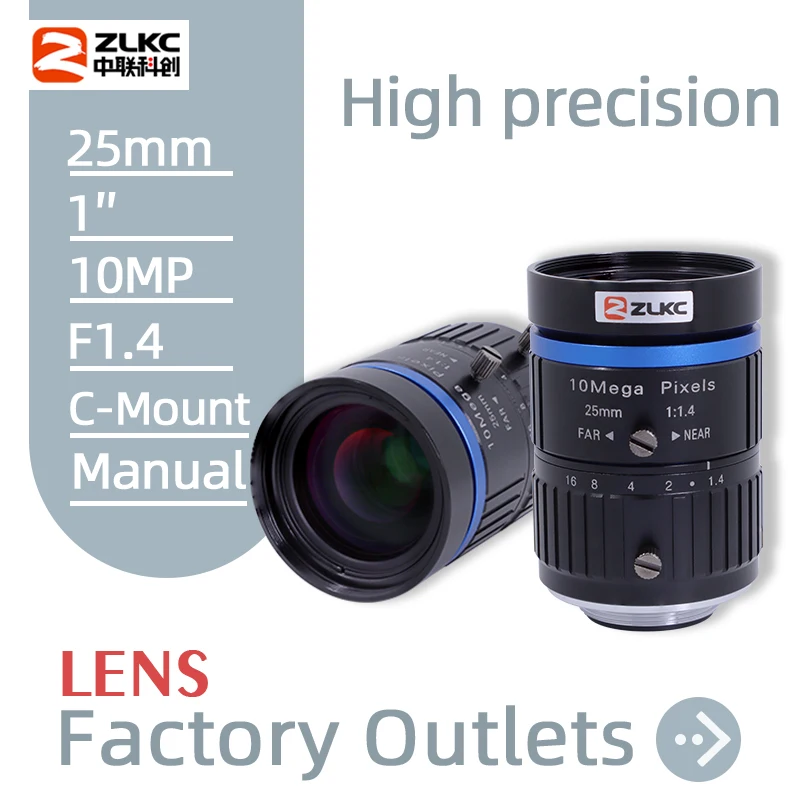 

ZLKC C Mount 25mm Fixed Focal Lenth 10MP MegaPixel FA 1" F1.4 ITS Camera For CCTV Low Distortion Manual Iris Machine Vision Lens