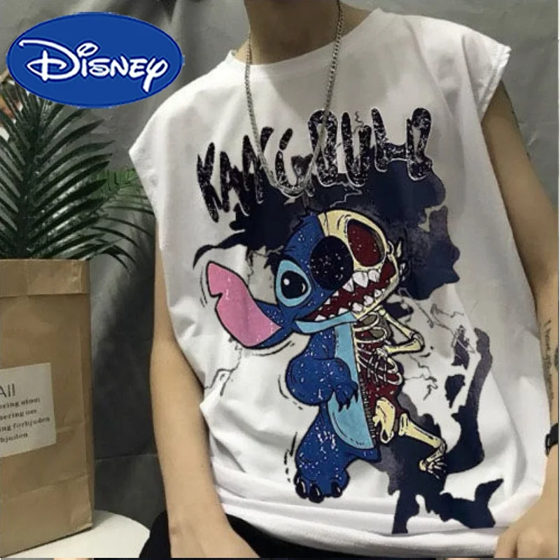 Disney Stitch Men Tank Top Men Summer Sleeveless Outdoor Sports Gym T-shirt Cartoon Fashion Loose Round Neck Printed Tank Tops