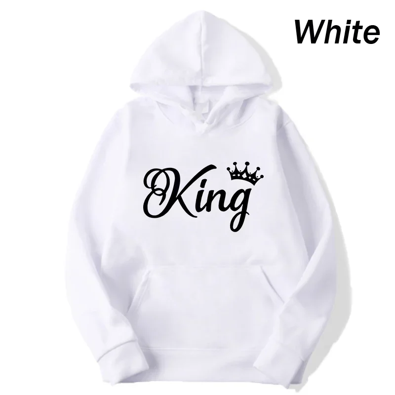 Fashion Women Long Sleeve Pullover Hooded Sweatshirts Unisex King and Queen Print Hoodies Casual Streetwear Couple Sweat