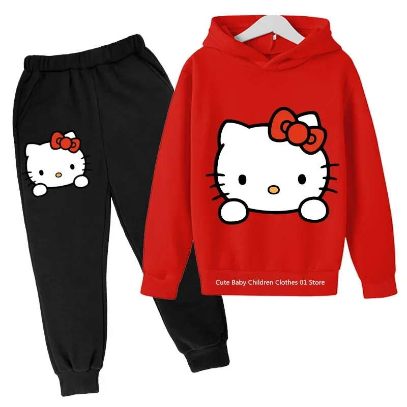 New Hello Kitty Spring Cute Kids hoodie 2024 cartoon girl Student Street wear pullover hoodie casual suit for 4-14 year olds