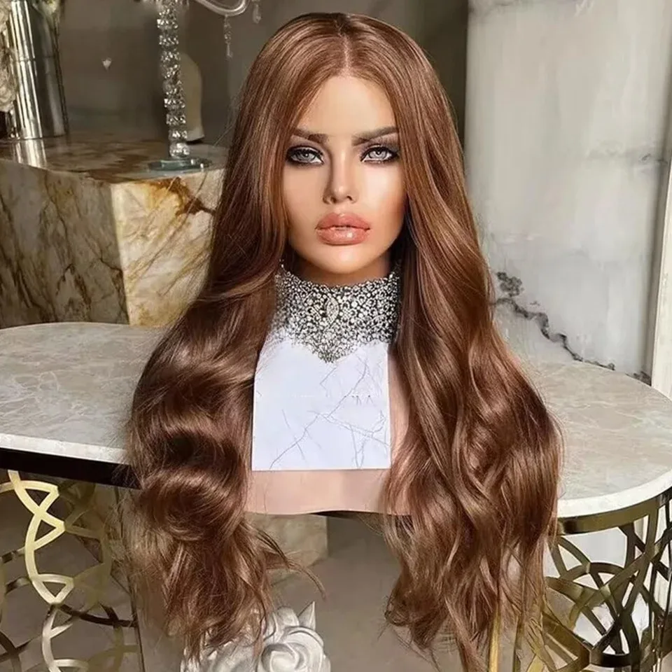 13X4 초콜릿 브라운 바디 웨이브 레이스 프론트 가발 HD 레이스 프론탈 가발 브라운 가발 합성 고품질 데일리 웨어 코스프레 여성용