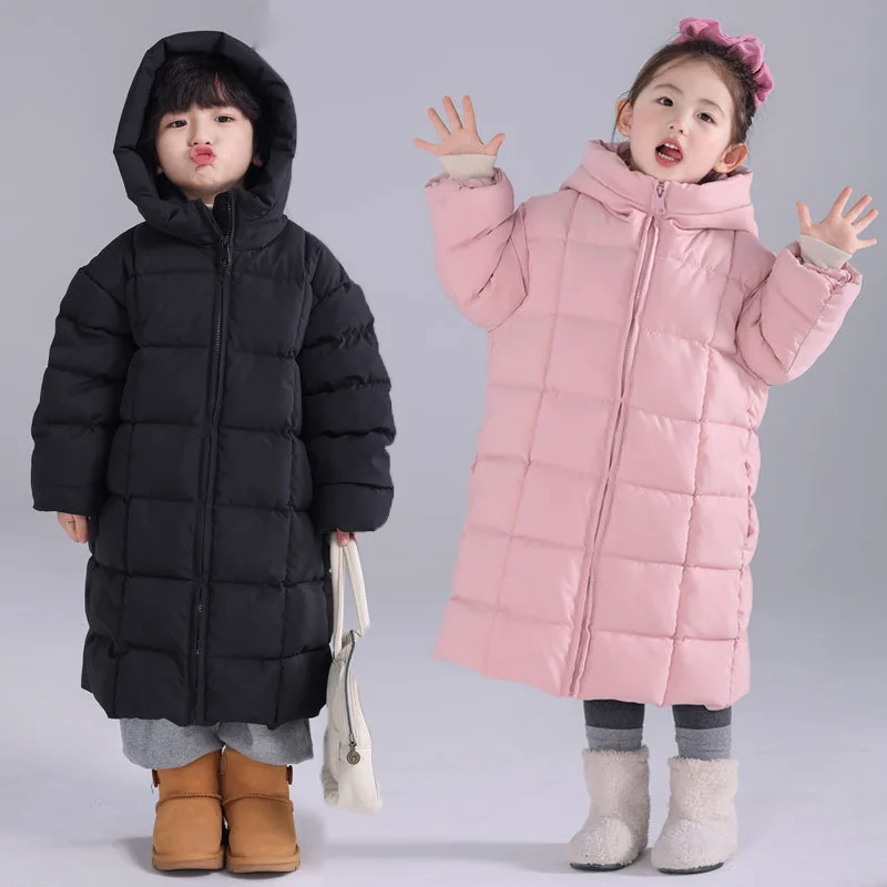 

Children's Down Coats New Boys Girls Thickened Hooded Jackets Winter Kids Warm Long Outerwear Teenager Autumn Clothing 4-10Y