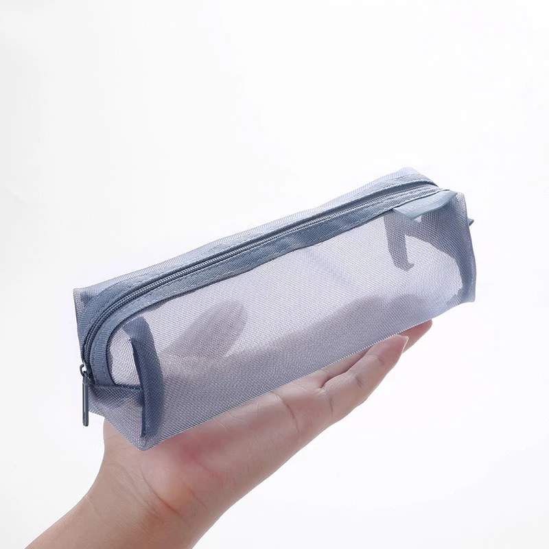 Large Capacity Translucent Mesh Pen Pouch, Portable See Through Stationery Bag, Daily School Study Supplies