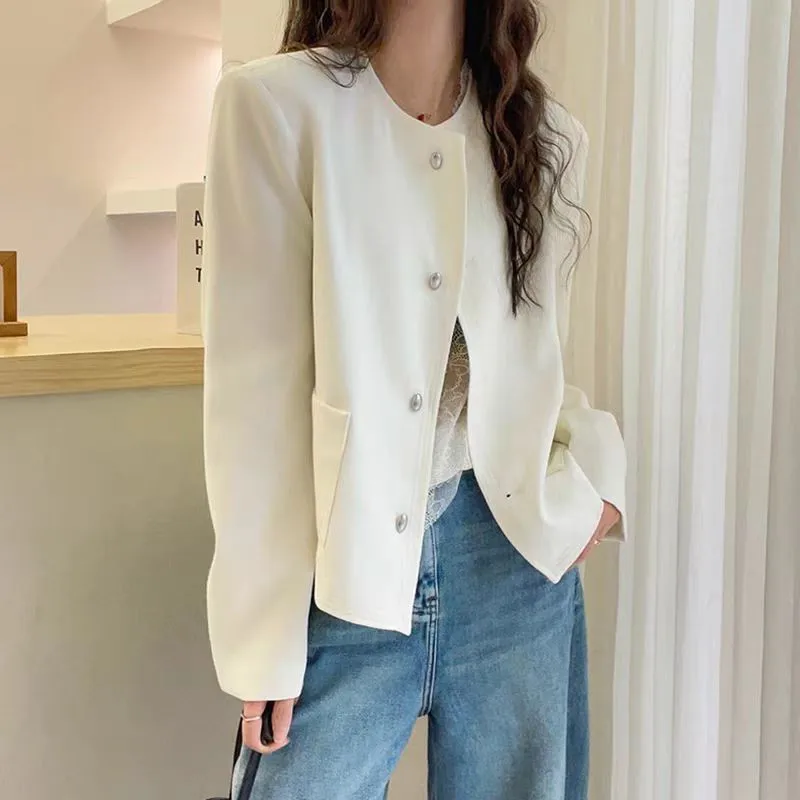 Chaqueta informal de Tweed de lana con cuello redondo para mujer, prendas de vestir exteriores de moda coreana, abrigo corto elegante de lana, ropa femenina B1390 2026