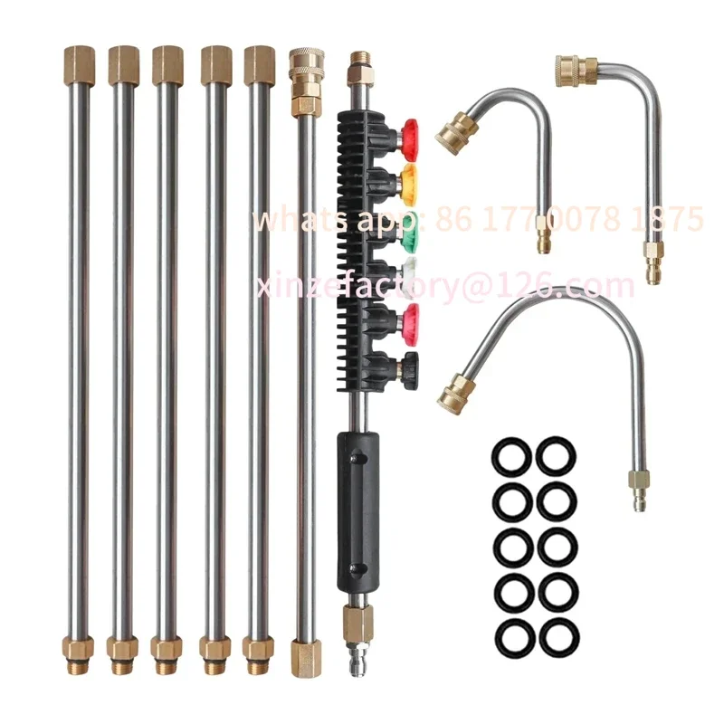 Customizable 10 Pcs/set High Pressure Washer Extension, Quick Connect Power Washer Lance with 6 Nozzle Heads, Ditch Cleaning
