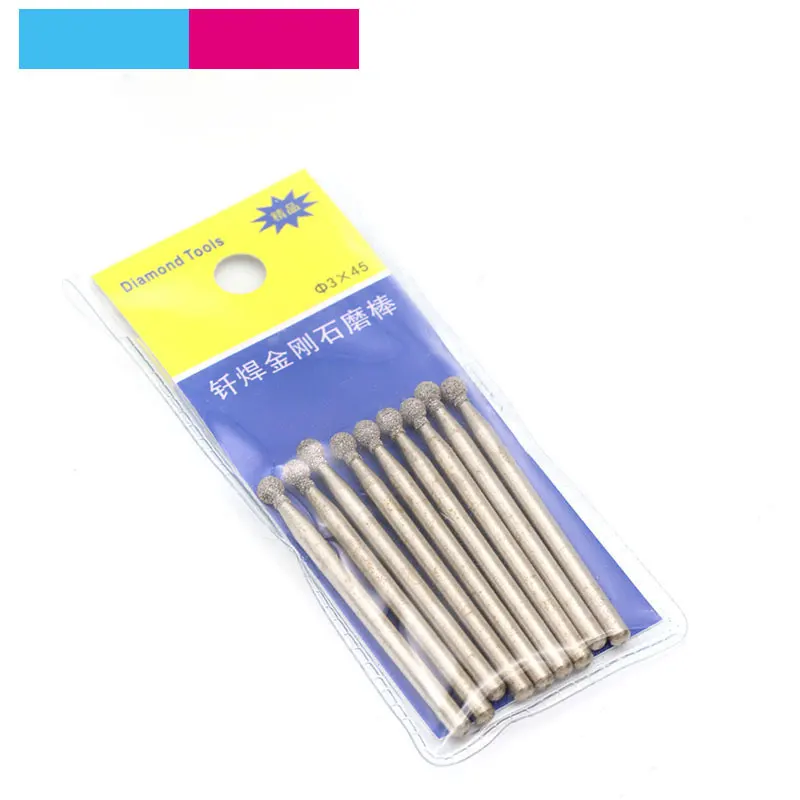 

10 шт., 2 мм-4 мм, шариковая алмазная и шлифовальная головка CBN, заусенцы, 3 мм, хвостовик, гравировальные насадки для резьбы по нефритовому стеклу, вращающиеся инструменты Dremel