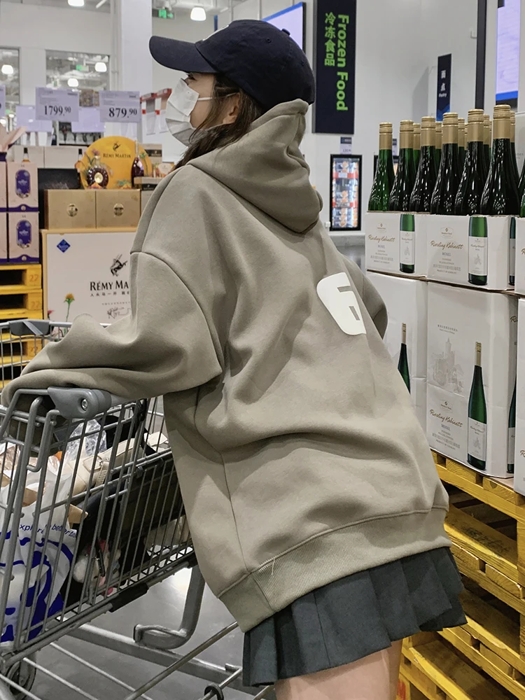 2024 Fall Winter Thick Warm Fleece Sweatshirts Women Long Sleeve Pullovers Hoodies Loose Casual Tops Hooded Letter Jumpers