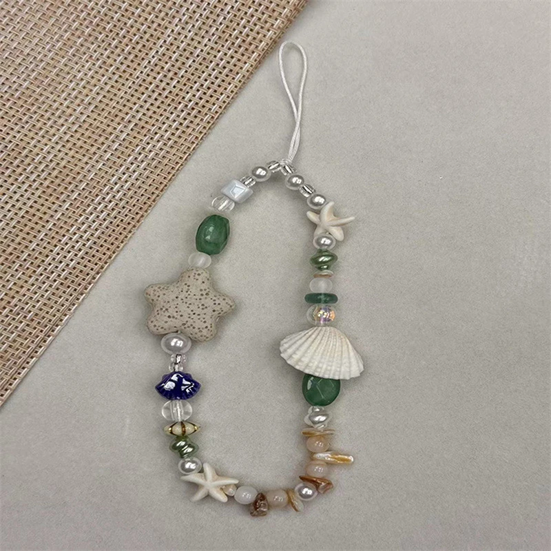 Sea Star Pearl Shell Phone Chain Acrylic Beaded Phone Charm DIY Beaded Phone Strap Beach Starfish Handmade Smartphone Lanyard