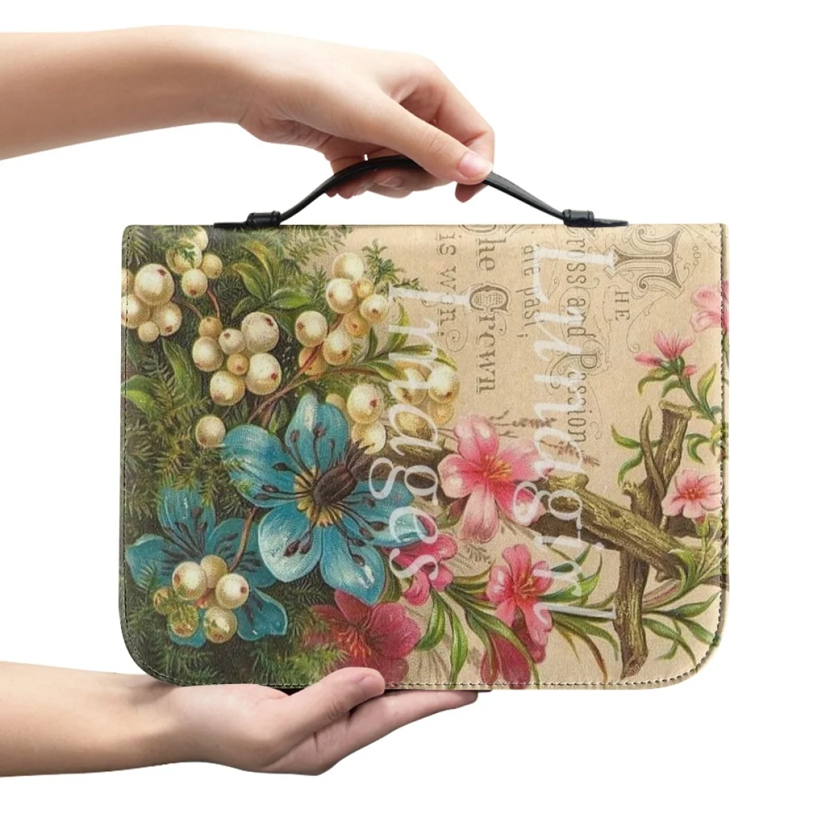 FORUDESIGNS Bible Bags Beautiful Floral Design Case Bag With Handle Zipper Teens Book Protective Carrying Carrier Handbag Church