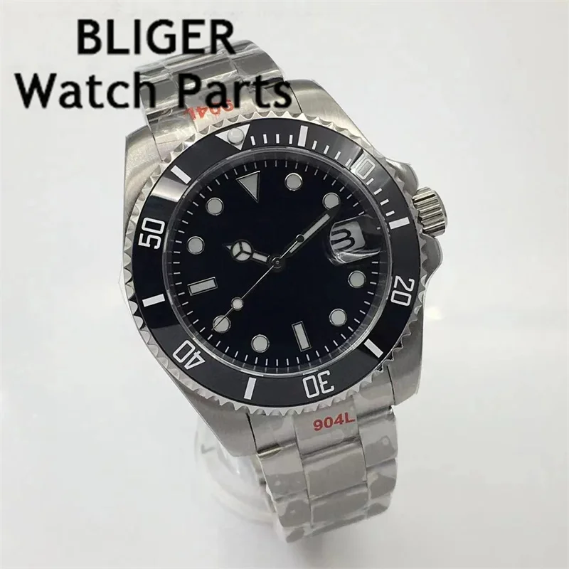 

BLIGER 40mm Automatic Men Watch Oyster Bracelet NH35A MIYOTA 8215 PT5000 Movement Sapphire Crystal Black Green Luminous Dial