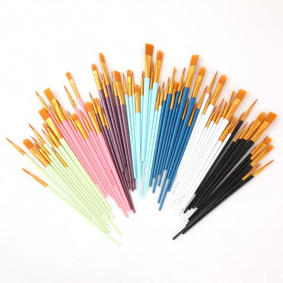 10Pcs Kunststoff Kurze Stange Kunst Malerei Aquarell Gouache Öl Pinsel Multi-farbe Multi-funktionale Nylon Haar Pinsel künstler Set