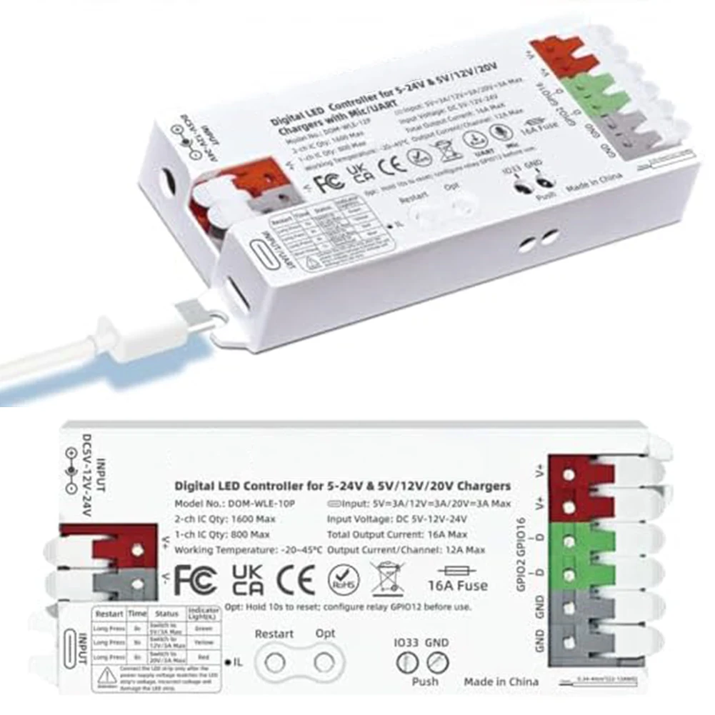 For WLED Controller with For ESP32 Core and For USB-C Power Delivery Designed for Use with Addressable LED Strips