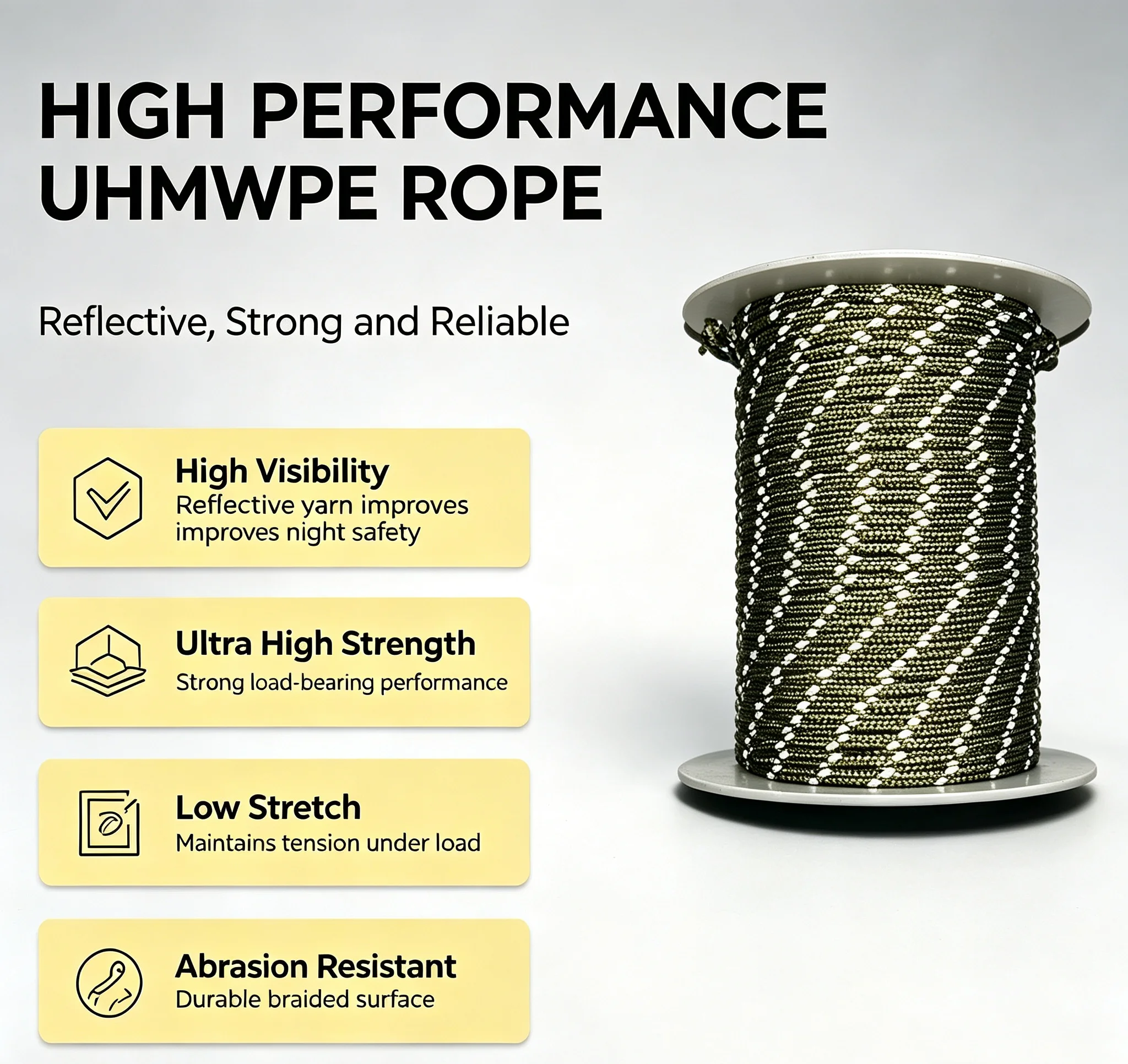 TKELUN 2.3mm Reflective UHMWPE Tent Rope, Olive Green High Visibility Guy Line Cord, Low Stretch Tarp Gear Hanging Rope for Camp