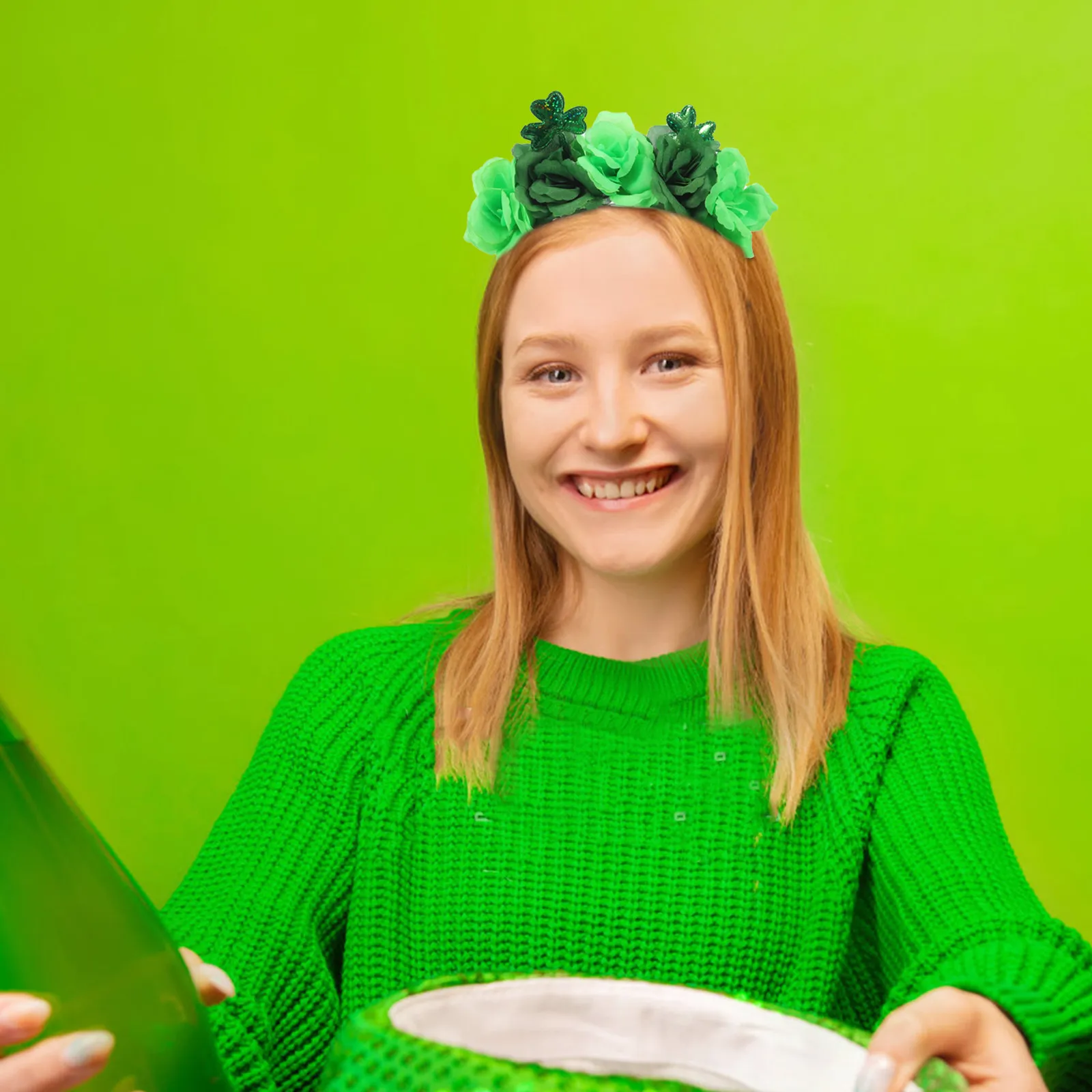 

2Pcs Festival Decoration Headbands Satin Shamrock Clover Hair Hoops St Patricks Day Accessories Irish Green Floral Hairbands