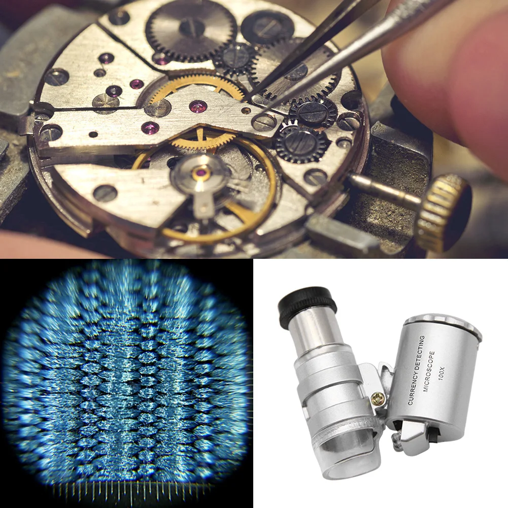 Folding 80X/100X Mini Pocket Microscope Illuminated Handheld Magnifying Glass for Jewelry Observation With LED Light