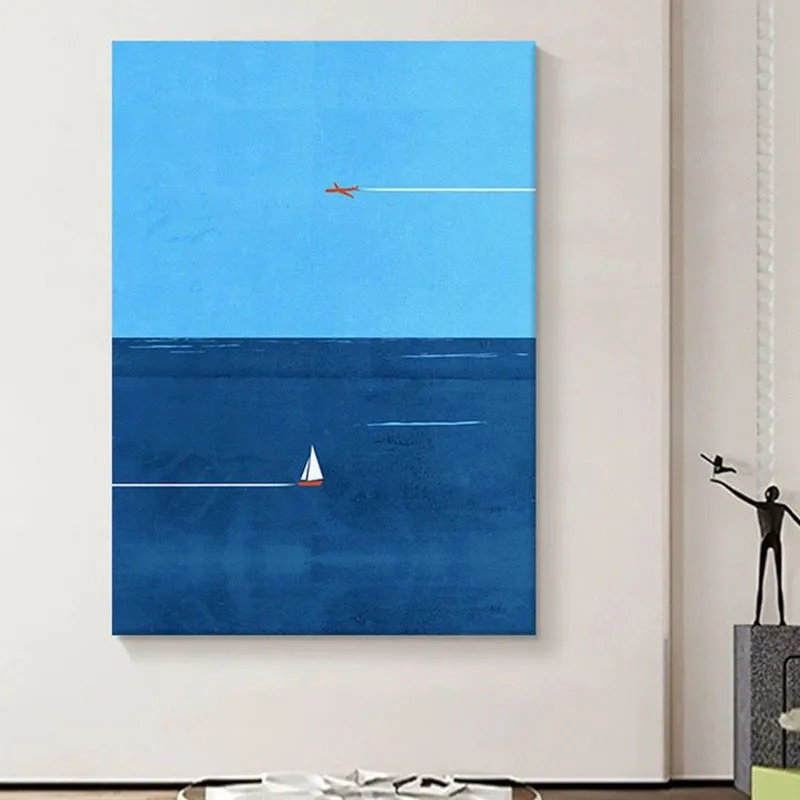 Simplicity Style Blue Sky and Ocean Handmade Oil Painting Living Room And Dining Room Hanging Paintings Corridor Sofa Decorative