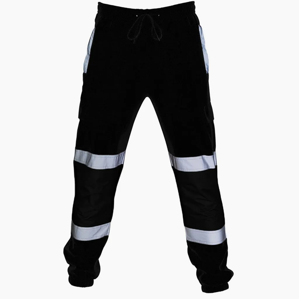 Autumn Winter Silver Reflective Strip Workwear Pants Casual Trousers for Men Spliced Reflective Silver Work Trousers