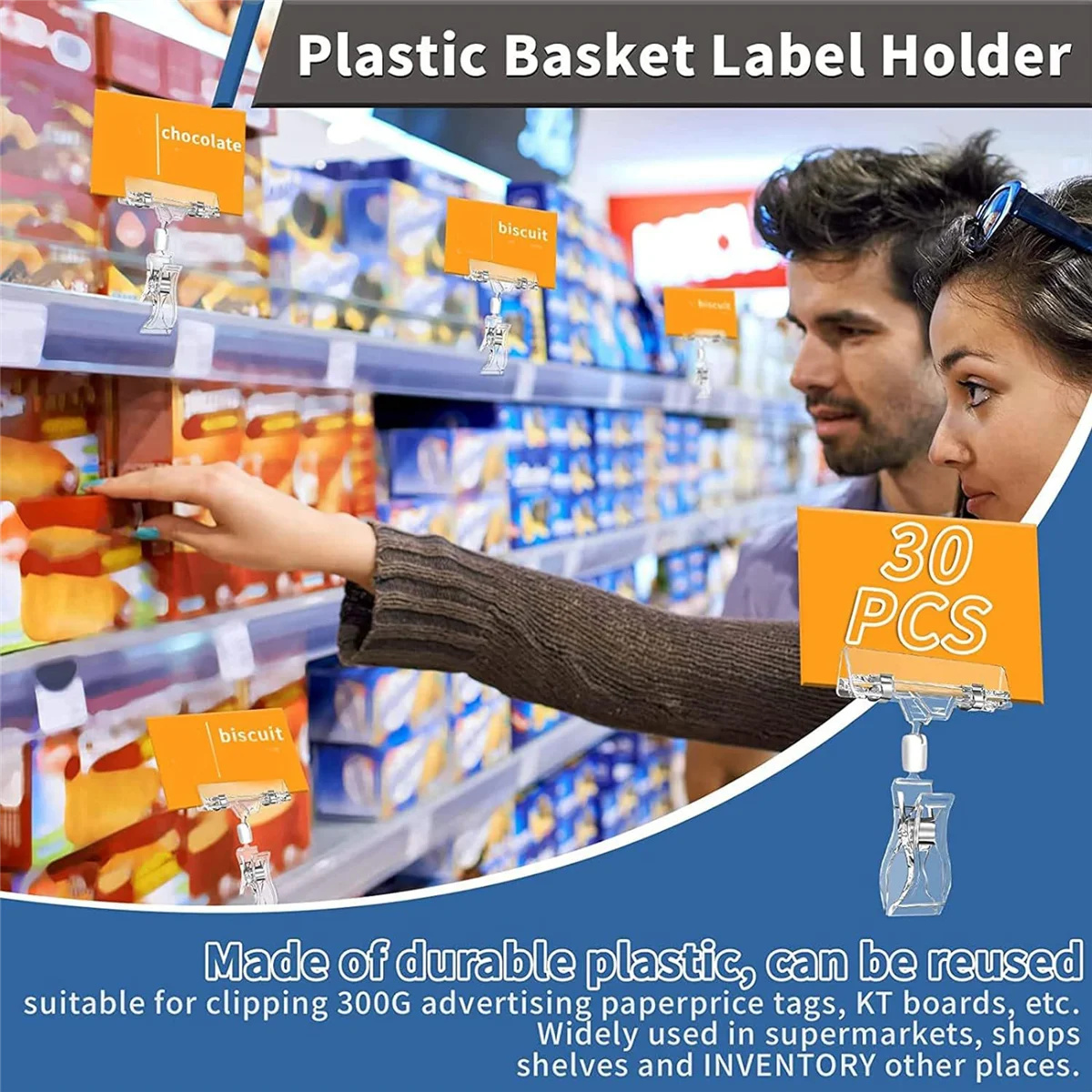 30 Pcs Label Holders Sign Clip, Plastic Clear Rotatable Sign Clips, Merchandise Sign Display Clip, Price Tag Clamp