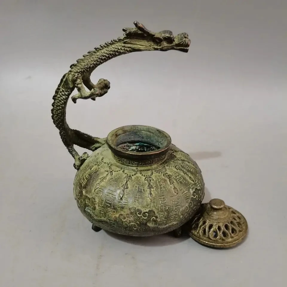 Collection Old Copper Statue Antique Handicraft Bronze Baishou Dragon Incense Burner