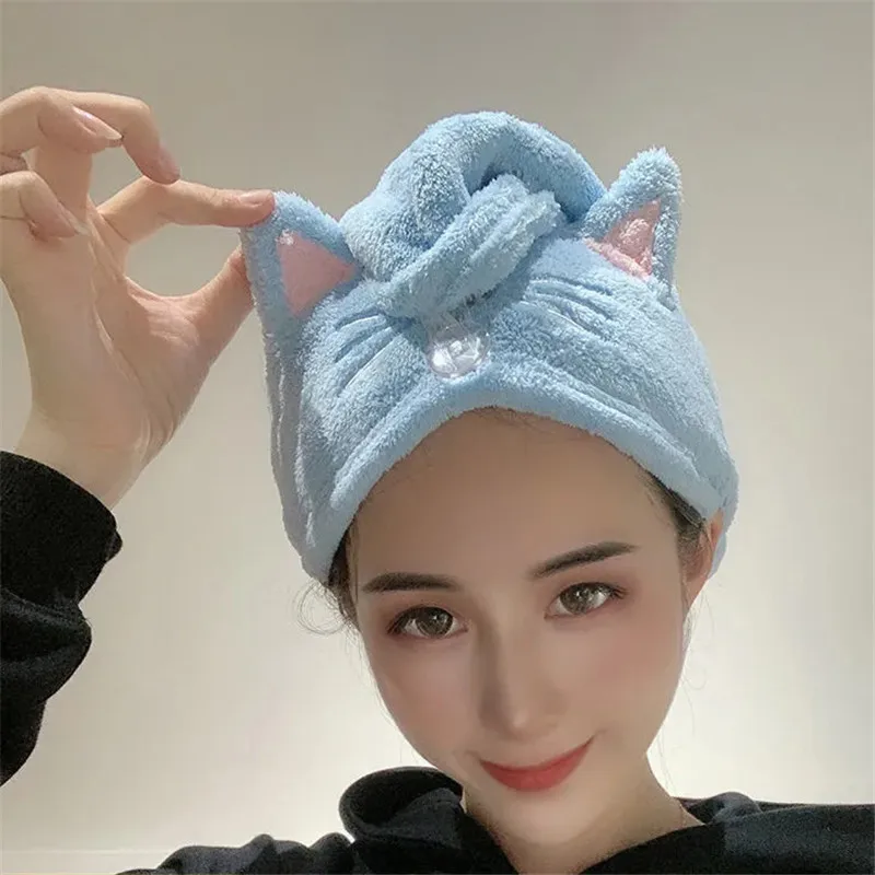 Nette Katze Haar Kappe Mikrofaser Haar Handtuch Langes Haar Schnell Trocknend Hut Bad Handtuch Starke Wasser Saugfähigen Frauen Wrap Abwischen Haar Handtuch