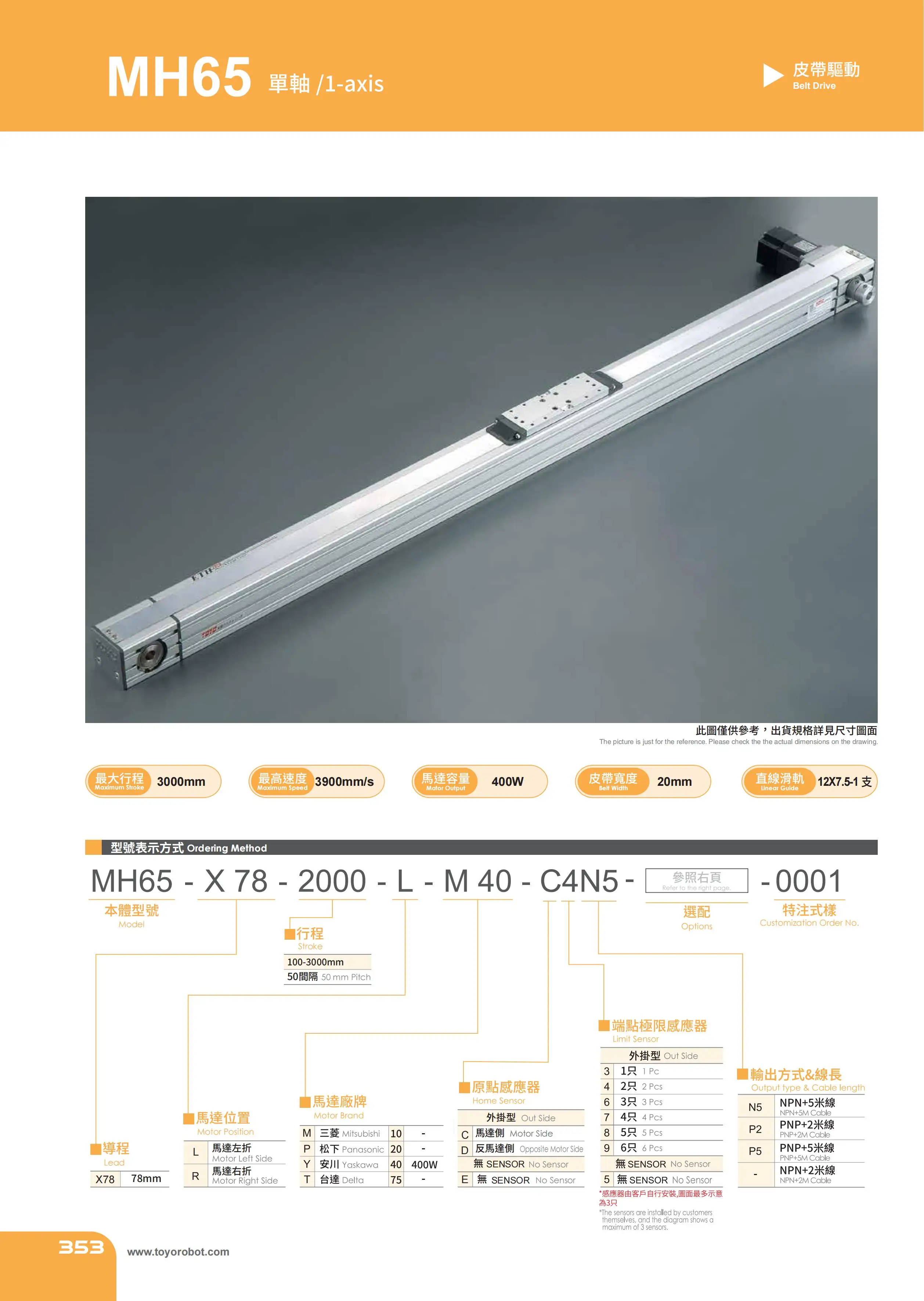 TOYO HIWIN Módulo automático de deslizamiento de tornillo personalizado lineal de alta precisión Módulo deslizante de eje XYZ Serie MH65