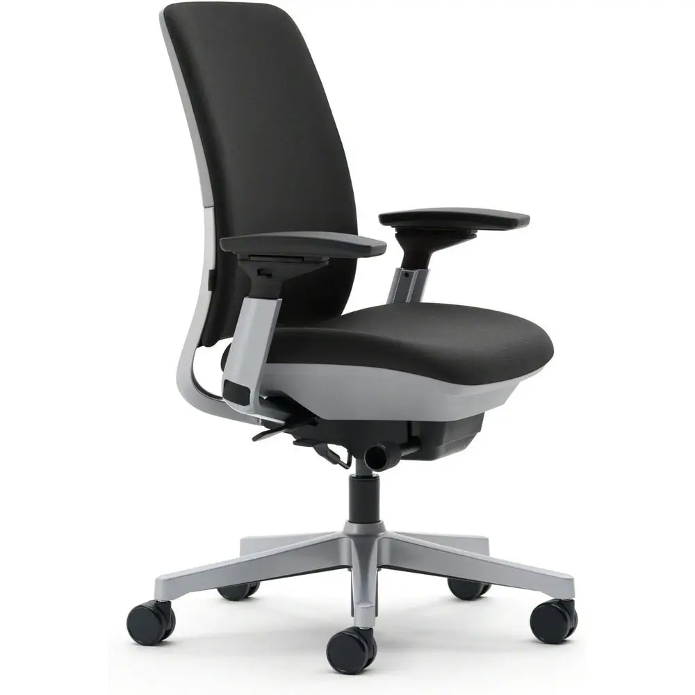 

Ergonomic Office Chair with Adjustable Tension, Lumbar Support, and Sliding Seat | Black Leather and Fabric