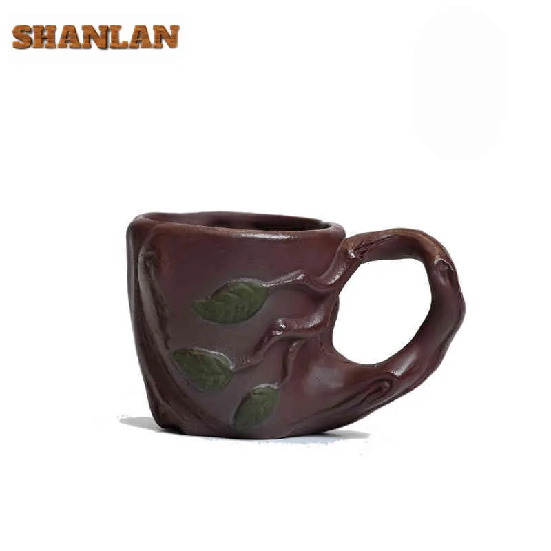 

140ml Yixing Purple Clay Tree Stump With Decal Coffee Mug Luxury Breakfast Mug Afternoon Tea Mug Office Water Cup Tableware Gift