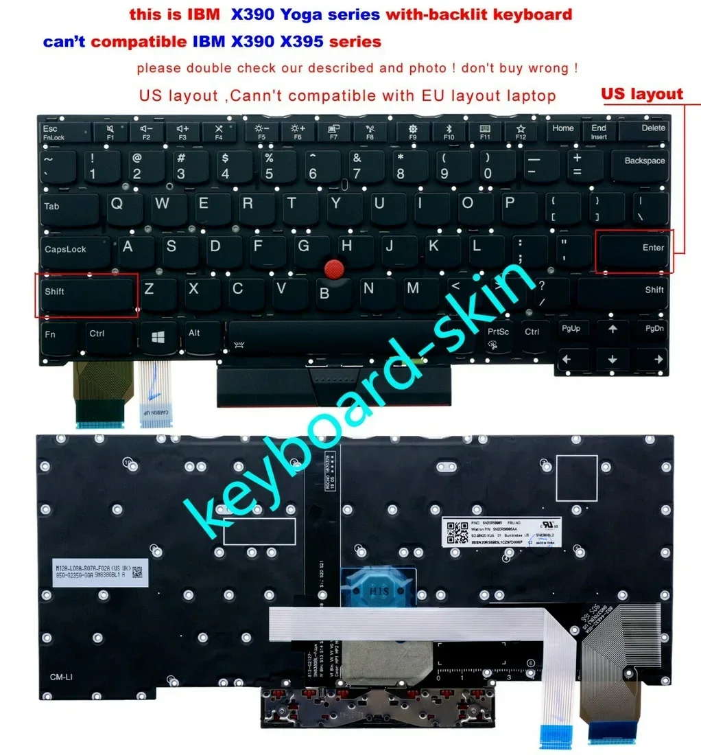 

New for lenovo IBM Thinkpad X390 Yoga(isn't For X390 X395) US keyboard backlit