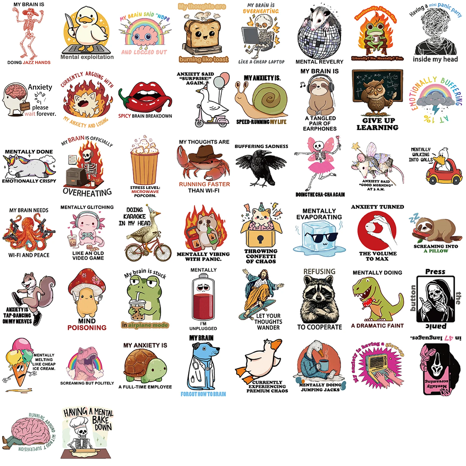 50pcs Mental Breakdown Animals Stickers Collection Handmade Account DIY Graffiti Manual Notebook Mobile Tablet Sticker Toy