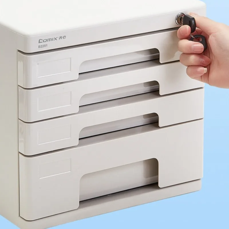 Plastic Desktop File Cabinet Locking Large Capacity Drawer A4 Document Storage Organizer Important Papers Secure Storage Box