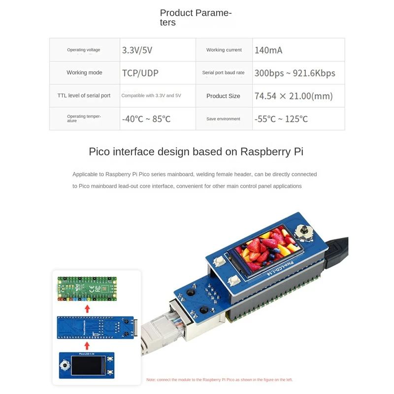 Placa de expansión de puerto de red para Raspberry Pi PICO 300Bps-921.6Kbps TCP/UDP Picow RJ45