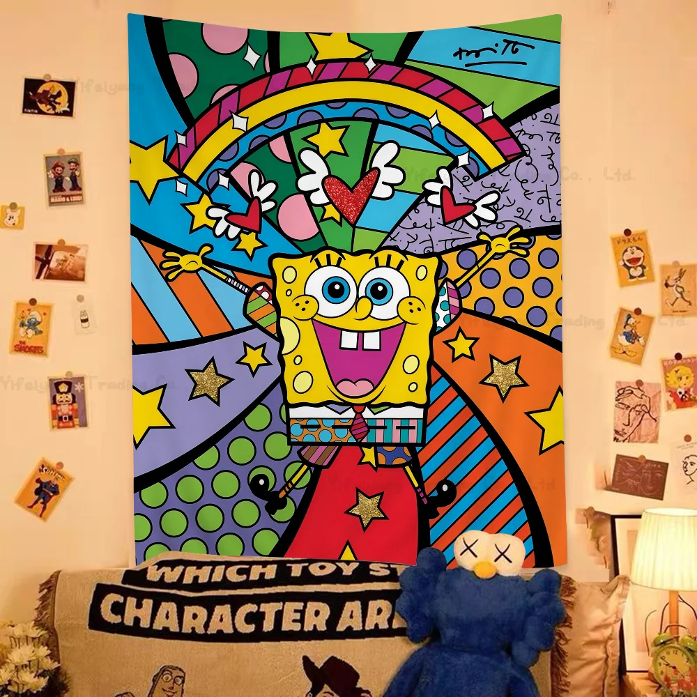 S-Sponge B-Bob Cartoon Colorful Tapestry Wall Hanging Bohemian Wall Tapestries Mandala Wall Hanging Sheets