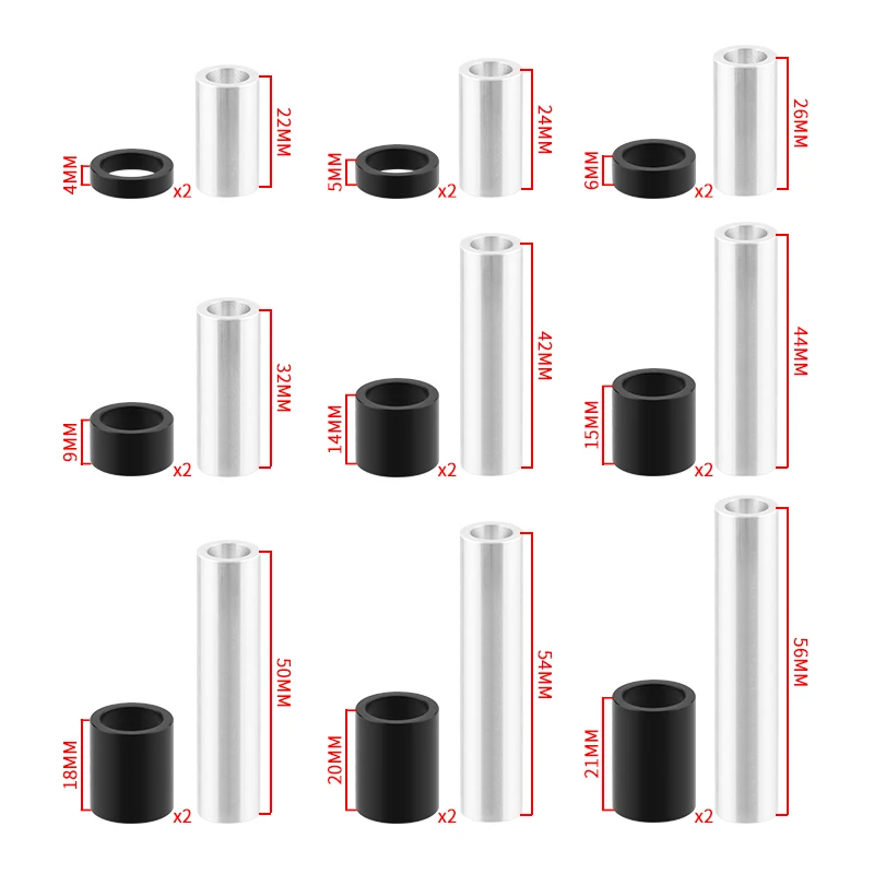 MUQZI MTB Rear Shock Bushing 22 24 26 32 42 44 50 54 56mm Bike Rear Suspension Shock Absorber DU Bushing Washer ID 8mm OD 12mm