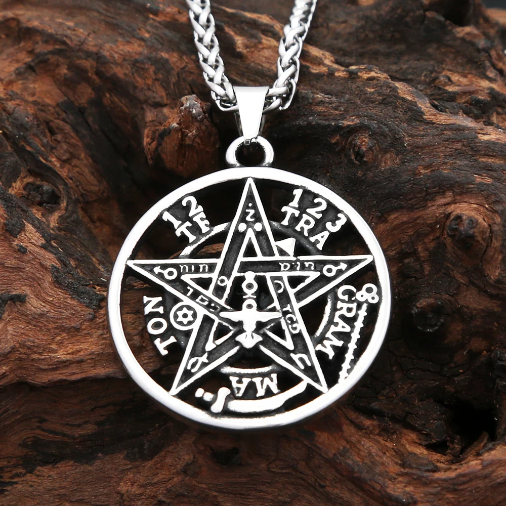 Vintage Punk Witchcraft Pentagram Pendant For Men Women Jewish Hebrew Four-Word Stainless Steel Amulet Jewelry Prayer Gifts