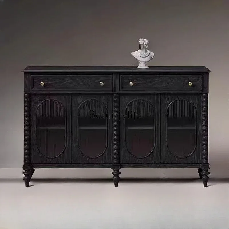 

ls 42American retro solid wood dining side cabinet against the wall French medieval style living room storage simple dining room
