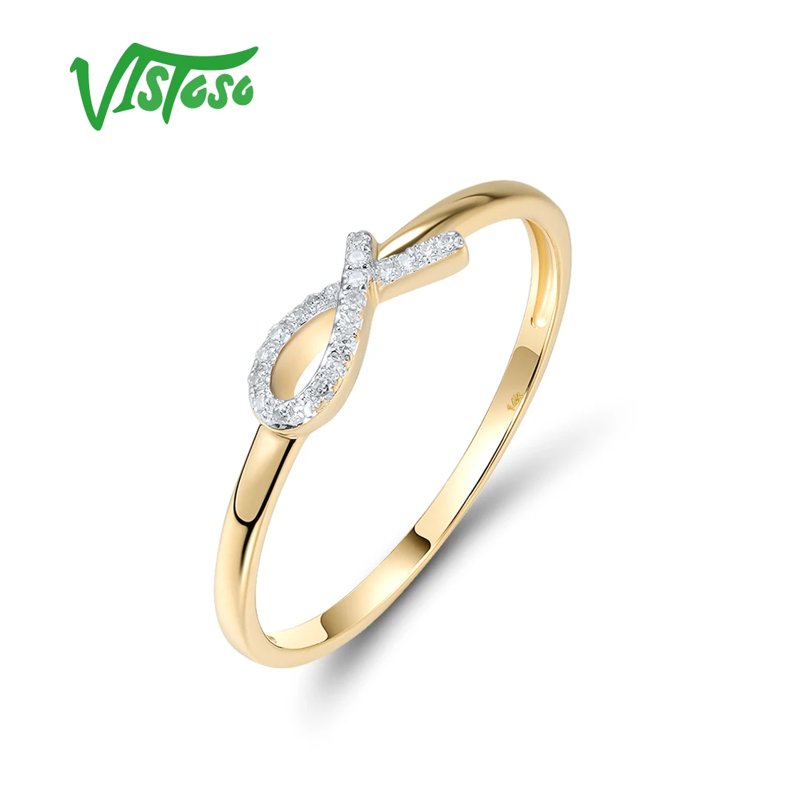 

VISTOSO Genuine 14K 585 Yellow Gold Ring For Women Sparkling Diamond Daily Wear Dainty Wedding Engagement Gifts Fine Jewelry