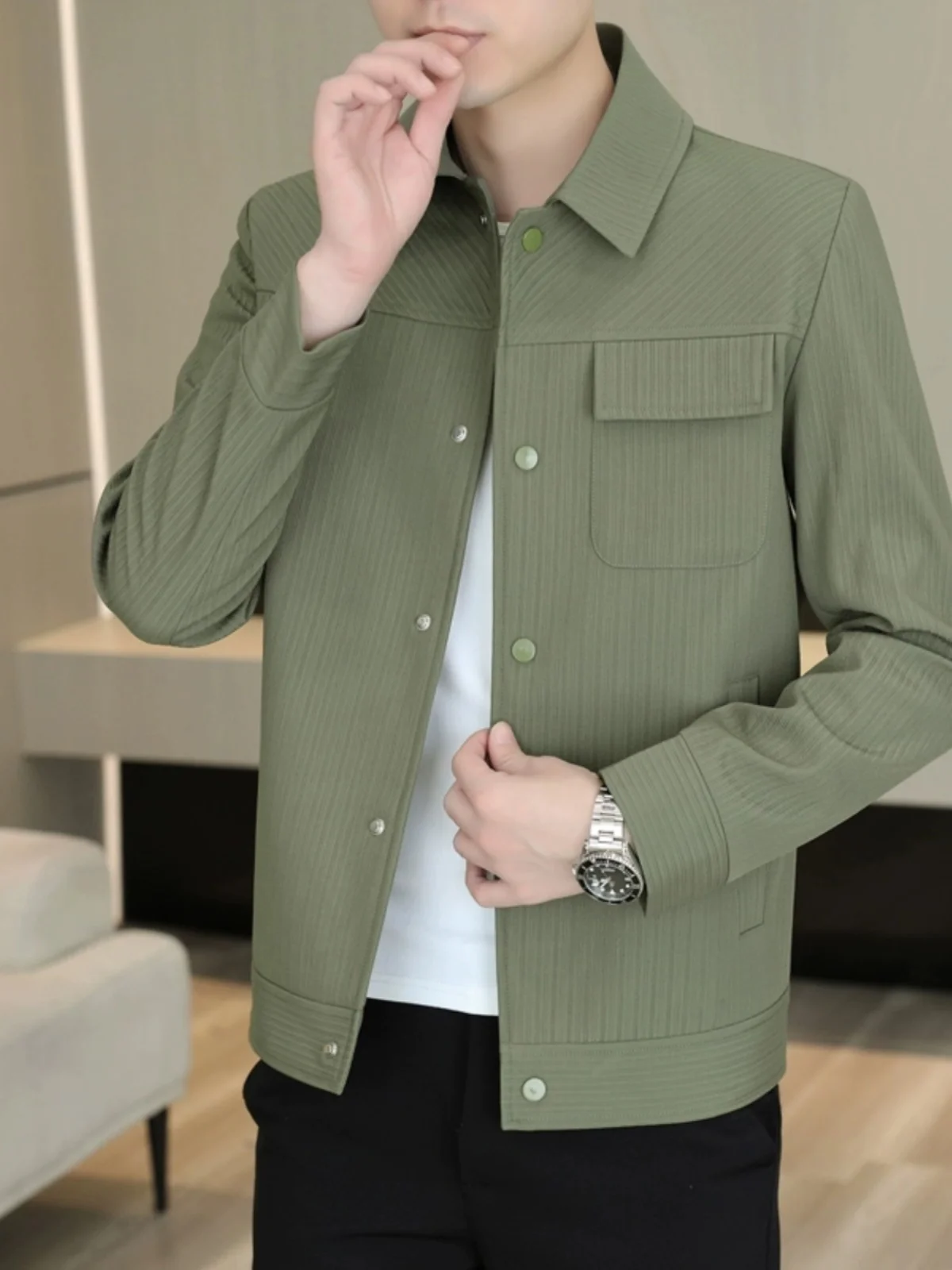 

Модная повседневная мужская куртка весна-осень в стиле ретро с воротником, рабочая одежда, дизайнерская верхняя одежда из бамбука, деловая верхняя одежда, приталенная верхняя одежда