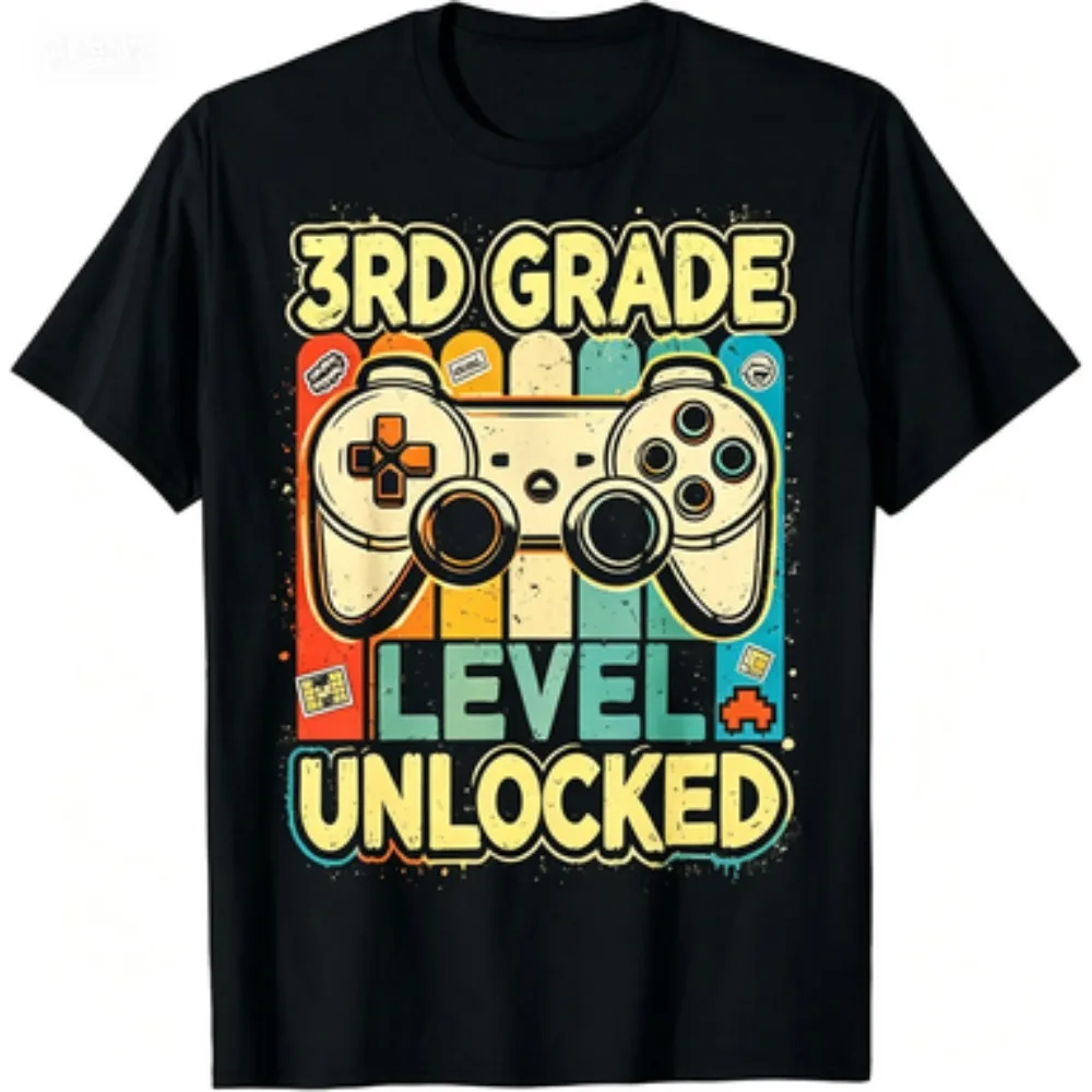 3rd Grade Game Controller Print Boys Men T-Shirt Vintage Retro Gamer Back To School Casual Short Sleeve Tee
