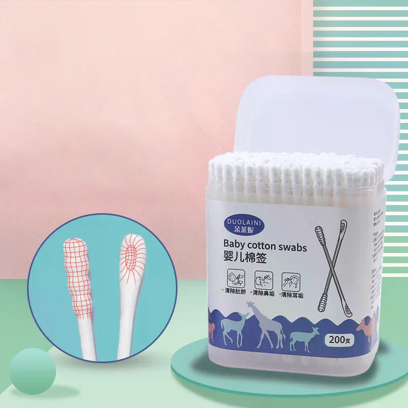 

200pcs Double-Sided Disposable Cotton Swabs Lint-Free Spiral Ear Cleaning Sticks Makeup Nose Care Buds Baby Care Tool