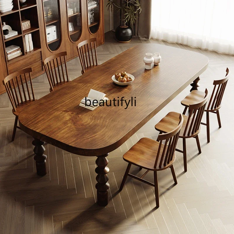 

Retro Solid Wood Dining Table Pure Solid Wood Mid-Ancient Dining Table Dining Table Small Apartment Rectangular